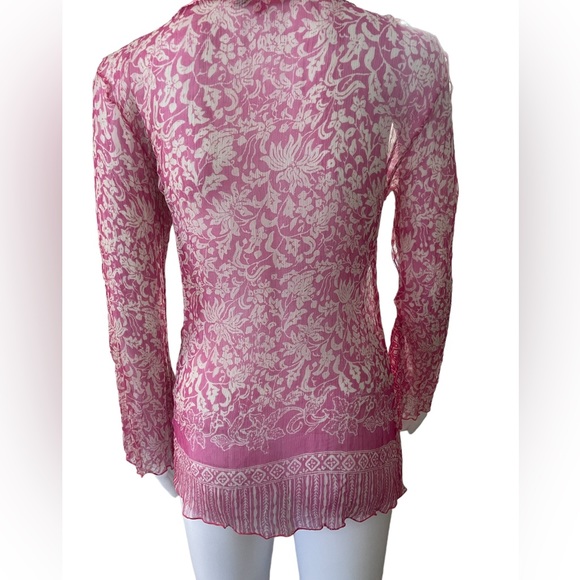 ✨POUPETTE St Barth sheer pink & white long sleeve blouse - Picture 7 of 11